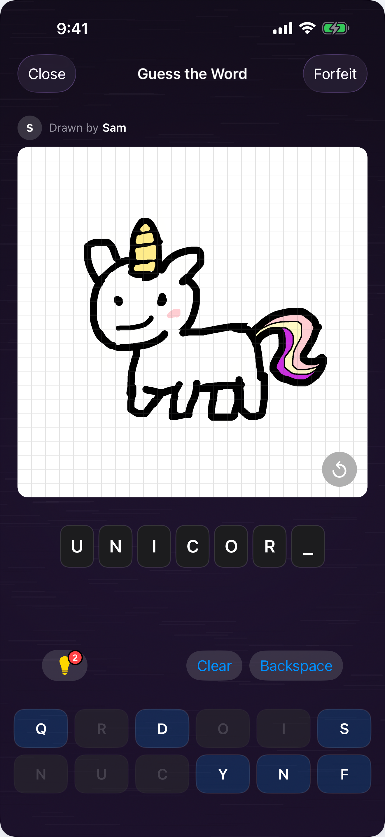Watching a drawing play back and guessing